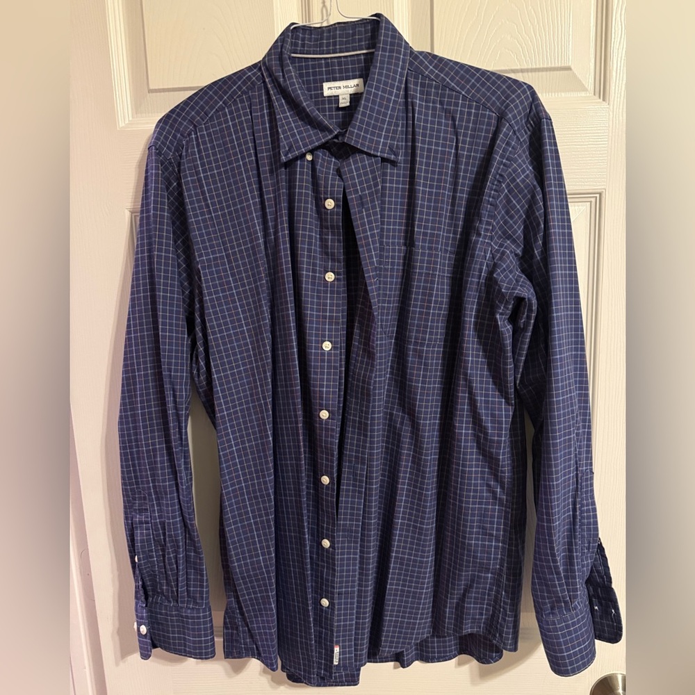 Peter Millar Soft Button-Down Shirt, Blue-Purple/Rust, XL, EUC